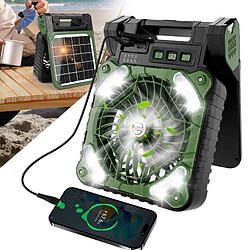 Avis (vert) Ventilateur de Camping Solaire Ventilateur Solaire Rechargeable Portable 10000mAh avec Lumières LED Ventilateur de Tente Extérieure Pliable