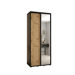 Abiks Meble Armoire à portes coulissantes Davos 3 H235.2 x L100 x P45 2 portes coulissante (Noir/Chêne artisan/Noir)