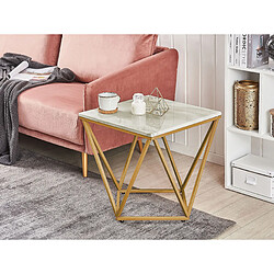 Beliani Table appoint carrée effet marbre beige / pied or 50 x 50 cm MALIBU