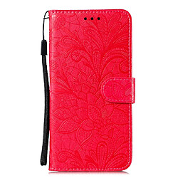 Etui en PU peau de fleur en dentelle imprimée rouge pour votre Xiaomi Redmi Note 9S/Redmi Note 9 Pro/Redmi Note 9 Pro Max