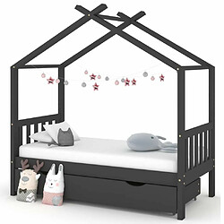 Maison Chic Lit d'Enfant Chambre - Cadre de lit pour enfant avec tiroir gris foncé pin massif 80x160 cm -MN28240