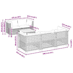 vidaXL Salon de jardin 6 pcs avec coussins noir résine tressée pas cher