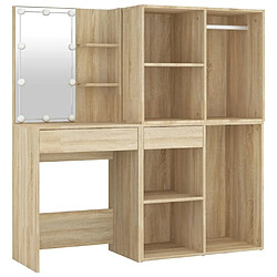 Avis Helloshop26 Coiffeuse à led avec 2 armoires 60 x 40 x 140 cm bois d'ingénierie beige 02_0006246