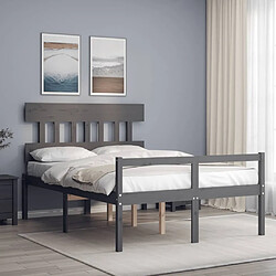 Maison Chic Lit adulte - Cadre Structure de lit avec tête de lit Contemporain gris double bois massif -MN27991