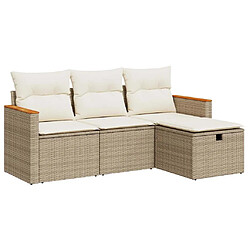 vidaXL Salon de jardin avec coussins 4 pcs beige résine tressée