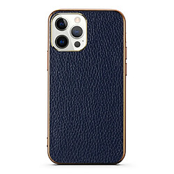 Coque en TPU + cuir véritable électroplaqué, texture litchi, anti-chute bleu pour votre Apple iPhone 13 Pro 6.1 pouces