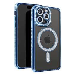 Avizar Coque Diamant pour iPhone 15 Pro Max Protection MagSafe Contour Strass Bleu Clair