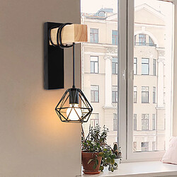 Stoex Applique murale en fer bois , Créative Lustre suspension rétro cage en forme diamant moderne salon chambre cuisine noir