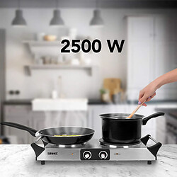 Duronic HP2 SS Plaque de cuisson chauffante électrique avec double foyer en fonte de 20 et 15 cm| 2500W | Compacte et mobile | Poignées ergonomiques | Thermostat | Camping, Camping-car, caravane