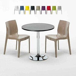 Grand Soleil Table Ronde Noir et 2 Chaises Colorées P