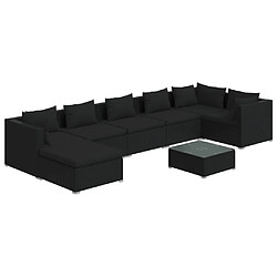 vidaXL Salon de jardin 8 pcs avec coussins Résine tressée Noir