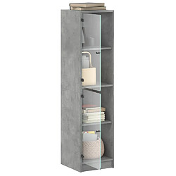 Maison Chic Commode Buffet - Meuble de rangement avec portes en verre gris béton 35x37x142 cm -GKD45987 pas cher