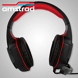 Casque Pro Gamer Amstrad Basic AMS H555 rouge avec Rétroéclairage LED - 40mm Power Bass avec micro intégré, réglage volume