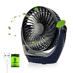 Ventilateur de Bureau Portable, Ventilateur de Bureau USB Rechargeable à Piles de 5000 mAh Ventilateur de Table avec flux d'air Puissant et Fonctionnement Silencieux Tête Rotative 3 Vitesses 360 pour