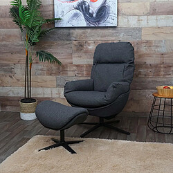 Avis Mendler Fauteuil relax + pouf HWC-L12, Fauteuil TV Fauteuil à bascule Fonction bascule, pivotant, métal tissu/textile ~ gris foncé