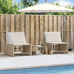 Acheter Maison Chic Lot de 2 Chaises longues avec table | Bain de soleil Relax | Transat beige résine tressée -GKD15955