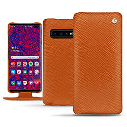 Housse cuir Samsung Galaxy S10+ - Rabat vertical - Orange vibrant ( Pantone #e36b39 ) - NOREVE