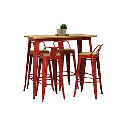 Aubry Gaspard Ensemble table haute et tabourets métal industriel rouge.