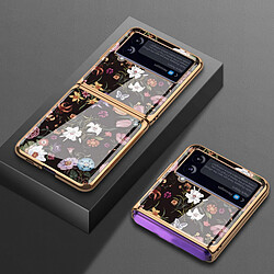 Coque de téléphone à motif floral rétro en verre galvanisé pour téléphone Samsung Galaxy Z Flip 3 - Or et Noir