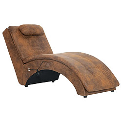 Maison Chic Chaise longue de massage avec oreiller| Bain de soleil Relax | Transat Marron Similicuir daim -GKD72027