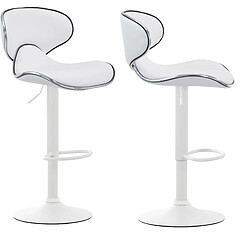 Decoshop26 Lot de 2 tabourets de bar design contemporain pieds en métal blanc mat assise en synthétique blanc 10_0000356