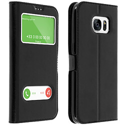 Avizar Housse Samsung Galaxy S7 Etui Double Fenêtre Coque Silicone Gel - noir