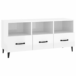 Maison Chic Meuble TV scandinave - Banc TV pour salon Blanc brillant 102x35x50 cm Bois d'ingénierie -MN14550