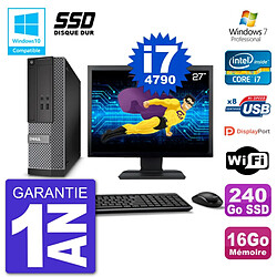 PC Dell 3020 SFF Ecran 27" Intel i7-4790 RAM 16Go SSD 240Go Graveur DVD Wifi W7 - Occasion