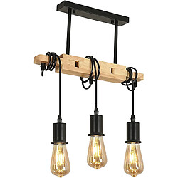 Stoex Plafonnier Design Industriel Rétro Lampe De Plafond Vintage 3 Flammes Luminaire Plafonnier ,E27,Noir, Acier Et Bois