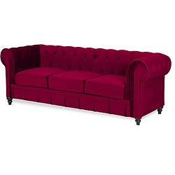 Canape Chesterfield Velours 3 Places Altesse Rouge