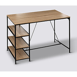 Pegane Table de bar, table haute avec 3 étagères en bois Beige et métal coloris noir - Longueur 140 x Profondeur 80 x Hauteur 103 cm