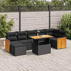 vidaXL Salon de jardin avec coussins 8 pcs noir résine tressée acacia