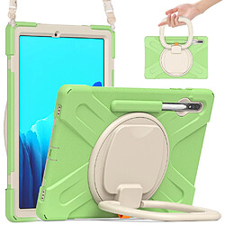 Coque en TPU + Silicone avec béquille pivotante à 360° et bandoulière Herbe verte/blanc pour votre Samsung Galaxy Tab S7 Plus T970/T975