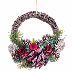 BigBuy Christmas Couronne de Noël Rouge Multicouleur Rotin Plastique Foam Ananas 24 x 22 x 8 cm