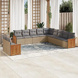 Maison Chic Salon de jardin 11 pcs avec coussins | Ensemble de Table et chaises | Mobilier d'Extérieur beige résine tressée -GKD21571