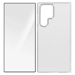 Avizar Coque Samsung Galaxy S22 Ultra Silicone Souple Film Verre Trempé 9H Transparent