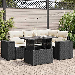 vidaXL Salon de jardin 5 pcs avec coussins noir résine tressée