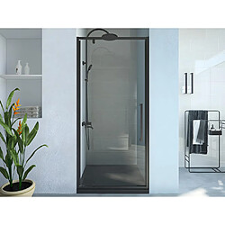 Vente-Unique Porte de douche pivotante en métal noir mat au style industriel - 90 x 195 cm - TAMRI