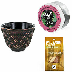 Aromandise Porte-encens coupelle Noir et Doré + Sable noir + Bâtonnets Palo Santo