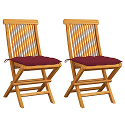 vidaXL Chaises de jardin coussins rouge bordeaux lot de 2 Teck massif