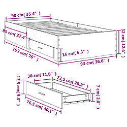 Vidaxl Cadre de lit avec tiroirs blanc 90x190 cm bois d'ingénierie pas cher