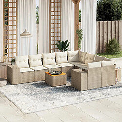 Maison Chic Salon de jardin avec coussins 10 pcs, Ensemble Tables et chaises de jardin, beige résine tressée -GKD517916