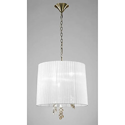 Luminaire Center Suspension Tiffany 3+3 Ampoules E14+G9, laiton antique avec Abat jour blanc & cristal transaparent