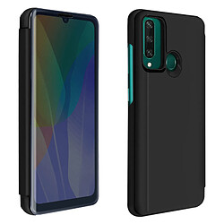 Avizar Housse Huawei Y6p Clapet translucide Design Miroir Support Vidéo Noir