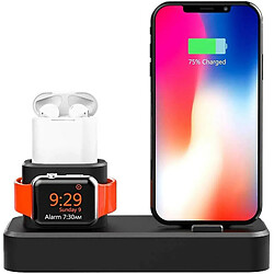 Chrono Support de charge 3 en 1 en silicone compatible avec Apple Watch, AirPods Pro/AirPods 2 & 1 et iPhone 11/11 Pro/11 Pro Max/Xs/X Max/XR/X/8/9 Plus,(noir)