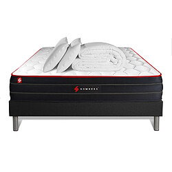 Somness Pack matelas BOOST 140x190 + sommier noir + Couette + 2 oreillers