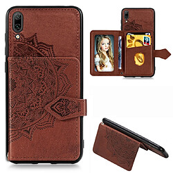 Wewoo Coque Pour Huawei Enjoy 9 Mandala Embossed Magnetic Cloth PU + TPU + PC Case with Holder & Card Slots & Wallet & Photo Frame & Strap Brown