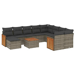 Maison Chic Salon de jardin 11 pcs avec coussins | Ensemble de Table et chaises | Mobilier d'Extérieur gris résine tressée -GKD51910