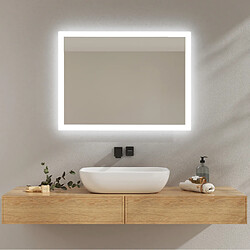 EMKE Miroir lumineux salle de bain 80x60cm, Miroir LED avec Interrupteur à bouton, Anti-buée, Miroir avec éclairage lumière Blanche Froide/Chaude