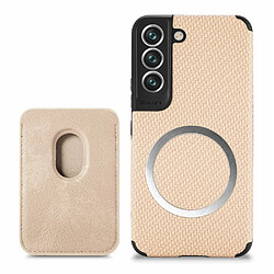 Coque en TPU antichoc, texture en fibre de carbone avec porte-carte kaki pour votre Samsung Galaxy S22 Plus 5G